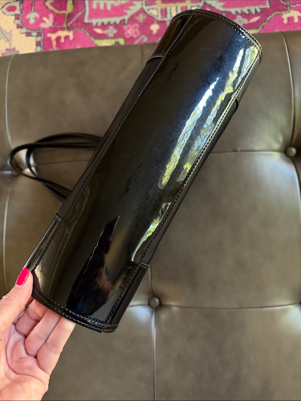Tory Burch Black Nylon Tote with Patent Trim - Picture 3 of 7